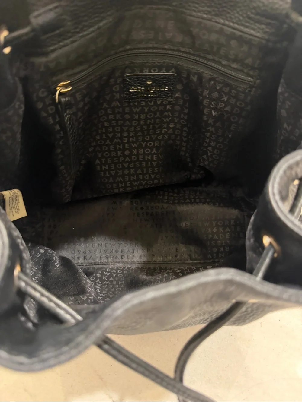 kate spade New York Black Leather Drawstring Backpack